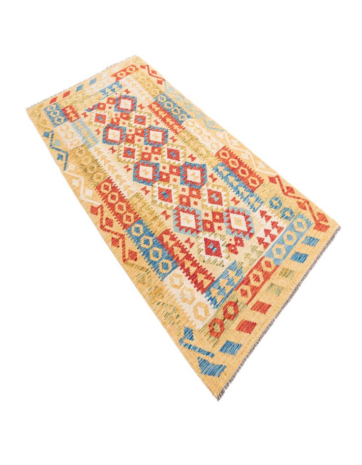 Detail image of  3' 5 x 6' 8  Hand Woven Kilim Maymana Wool Runner Rug