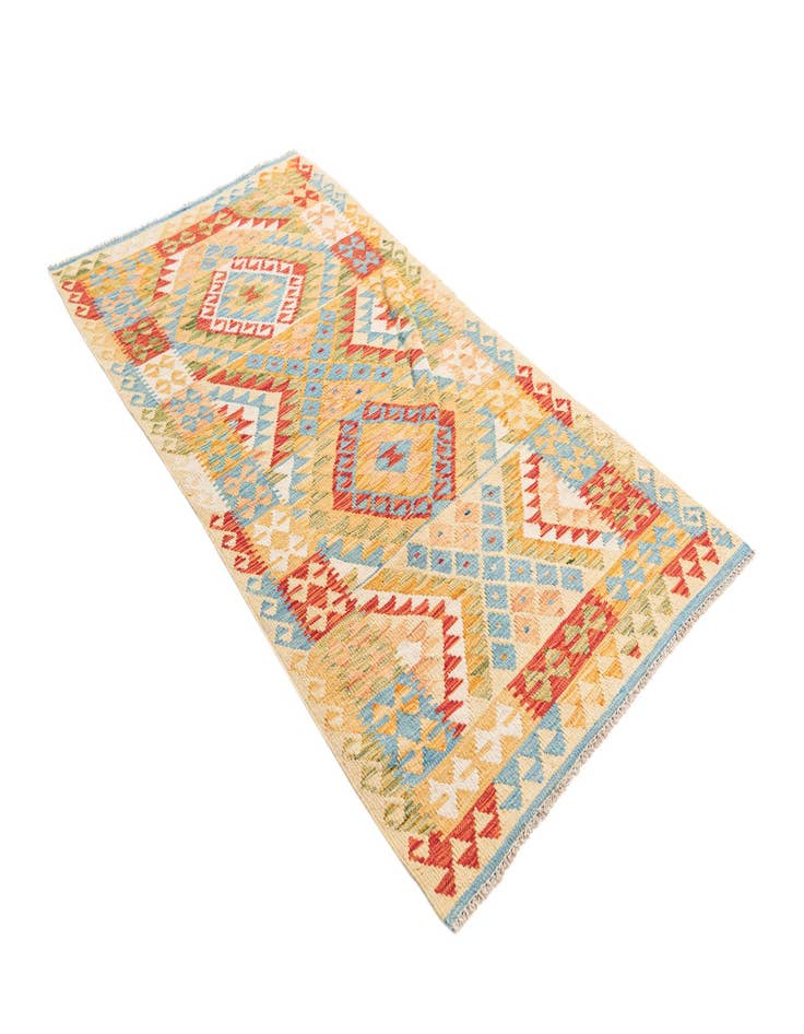 Detail image of  3' 2 x 6' 4  Hand Woven Kilim Maymana Wool Runner Rug