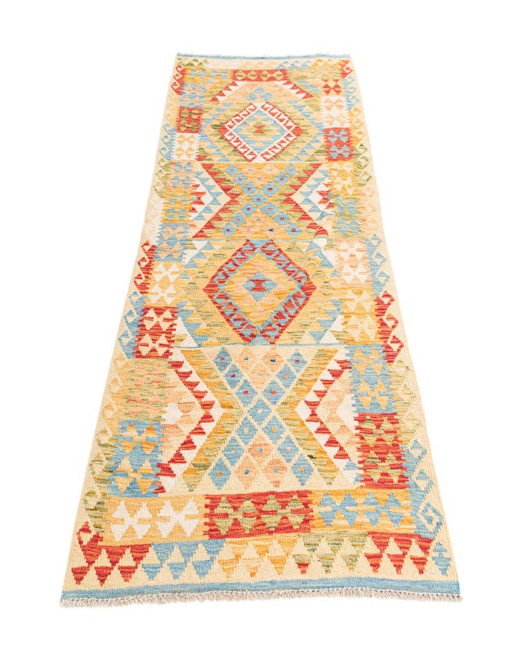 Detail image of  3' 2 x 6' 4  Hand Woven Kilim Maymana Wool Runner Rug