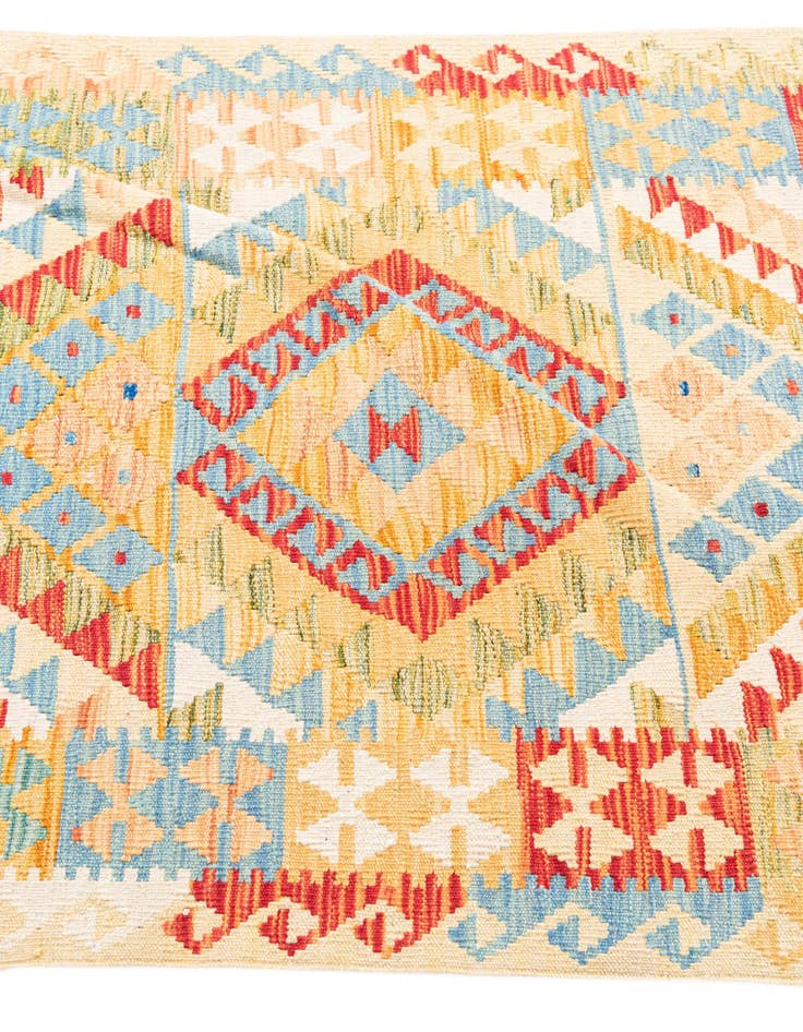 Detail image of  3' 2 x 6' 4  Hand Woven Kilim Maymana Wool Runner Rug