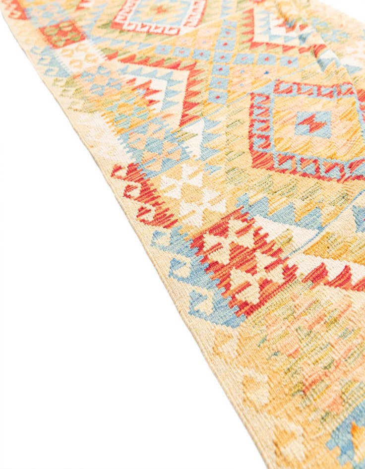 Detail image of  3' 2 x 6' 4  Hand Woven Kilim Maymana Wool Runner Rug