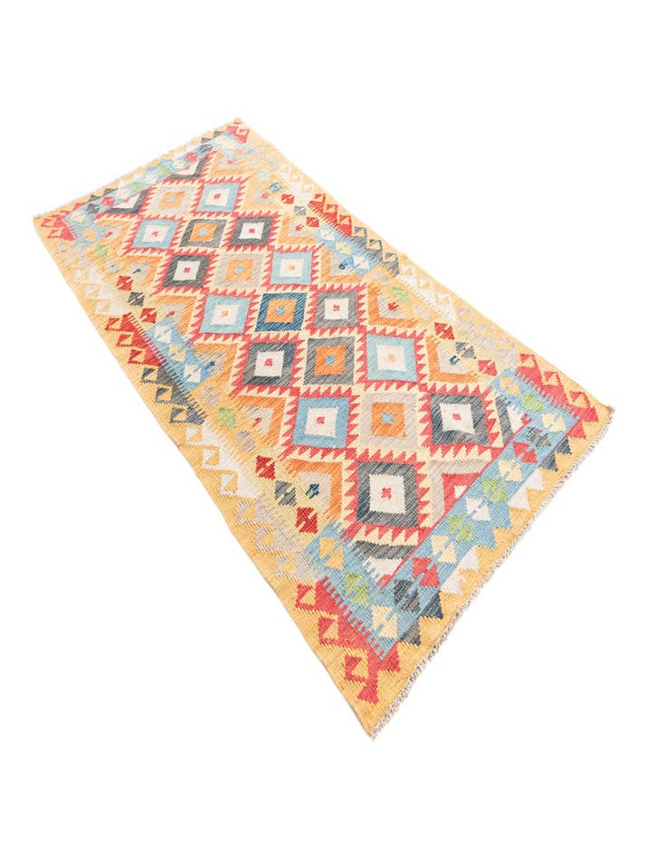 Detail image of  3' 5 x 6' 8  Hand Woven Kilim Maymana Wool Runner Rug