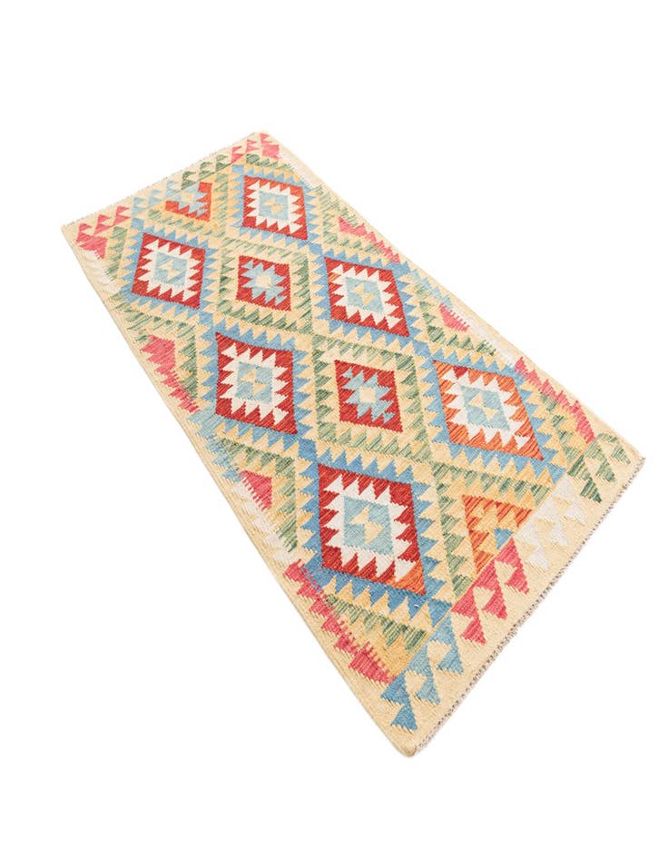 Detail image of  3' 3 x 6' 3  Hand Woven Kilim Maymana Wool Runner Rug