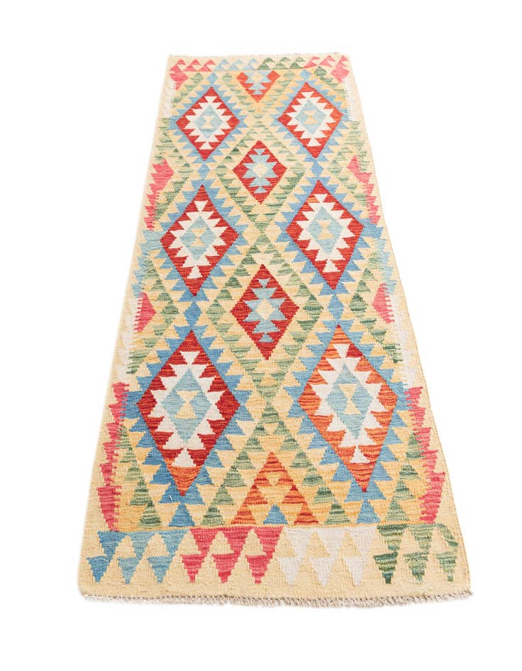 Detail image of  3' 3 x 6' 3  Hand Woven Kilim Maymana Wool Runner Rug