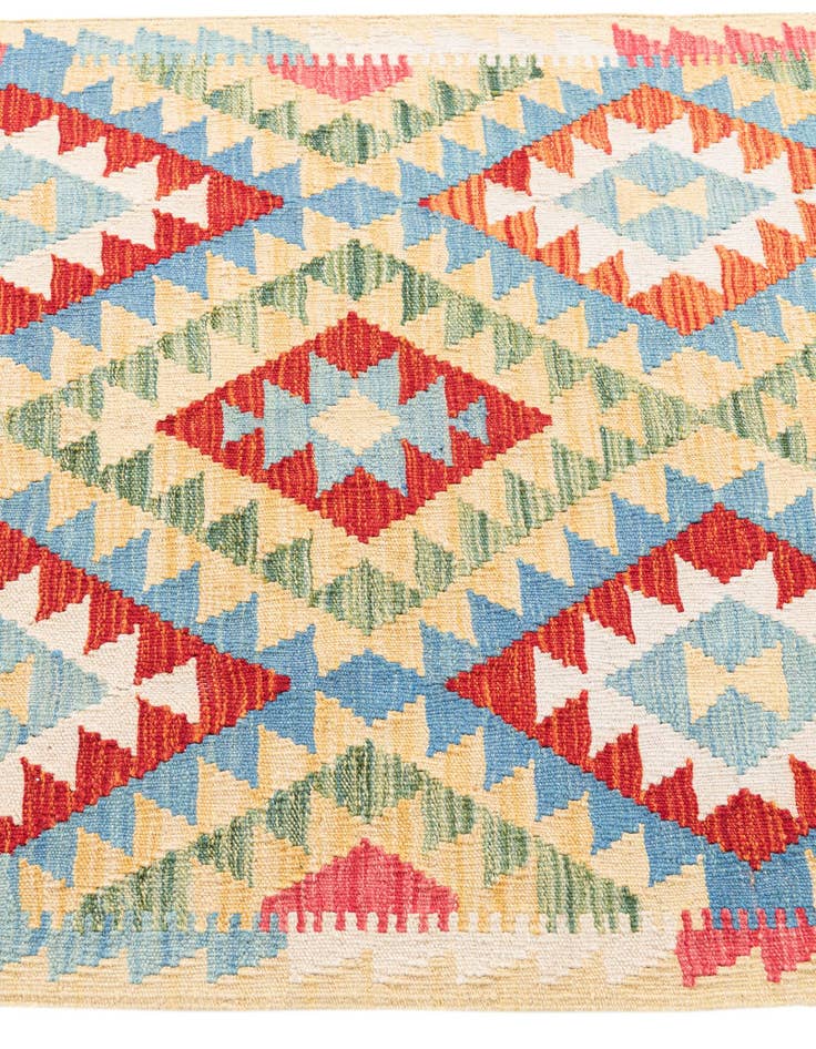 Detail image of  3' 3 x 6' 3  Hand Woven Kilim Maymana Wool Runner Rug