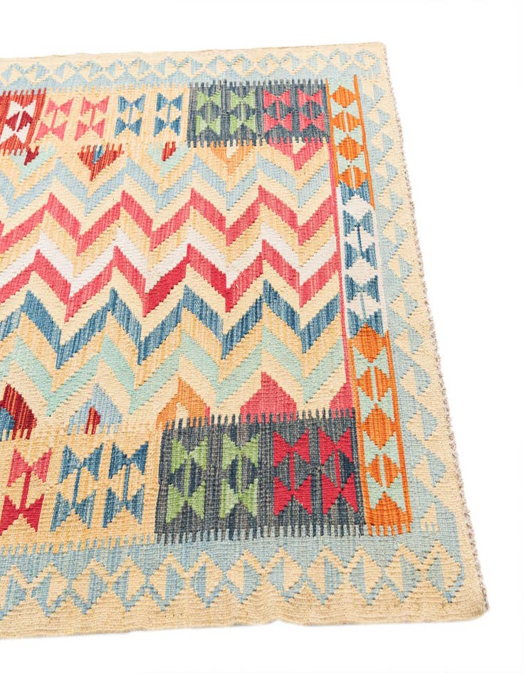 Detail image of  3' 8 x 6' 3  Hand Woven Kilim Maymana Wool Runner Rug