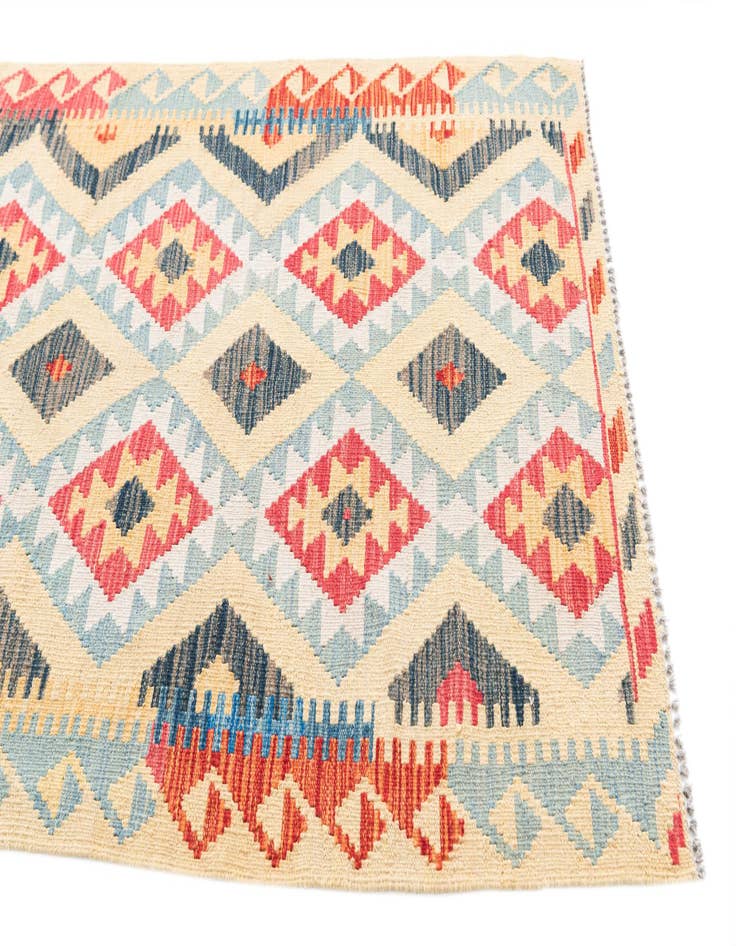 Detail image of  3' 5 x 6' 7  Hand Woven Kilim Maymana Wool Runner Rug
