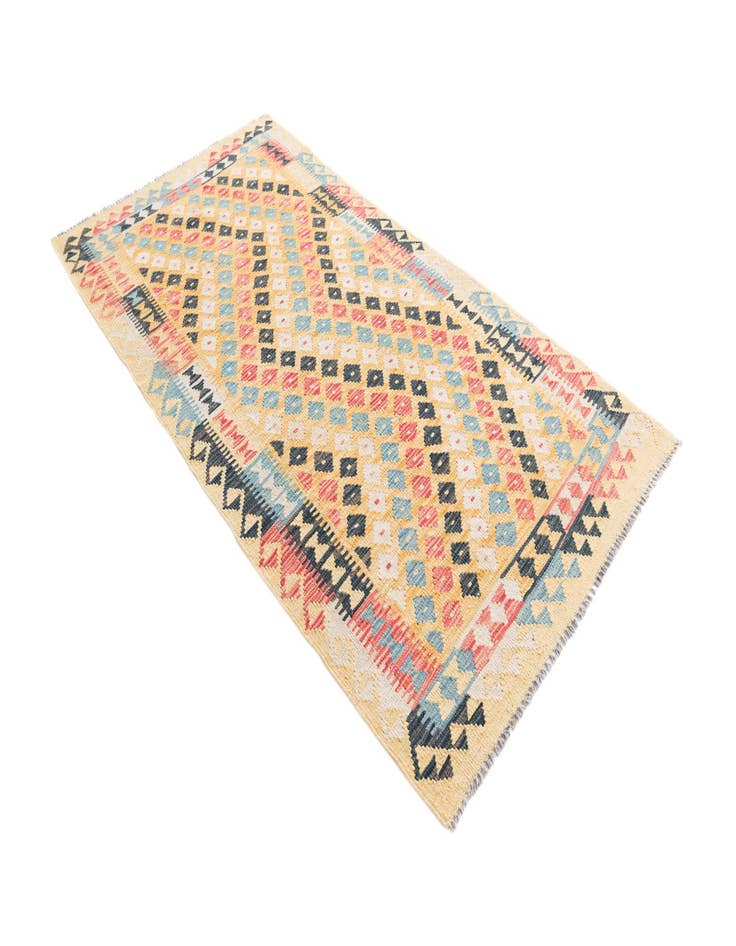 Detail image of  3' 5 x 6' 8  Hand Woven Kilim Maymana Wool Runner Rug