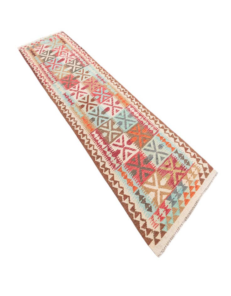 Detail image of  2' 8 x 9' 9  Hand Woven Kilim Maymana Wool Runner Rug