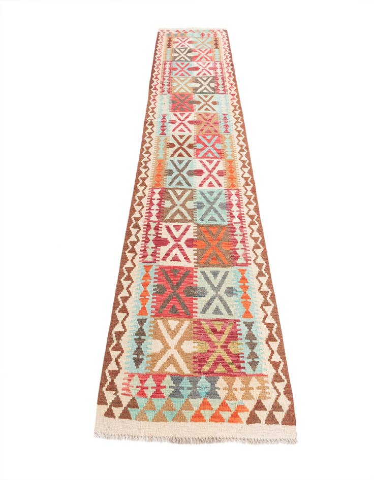 Detail image of  2' 8 x 9' 9  Hand Woven Kilim Maymana Wool Runner Rug