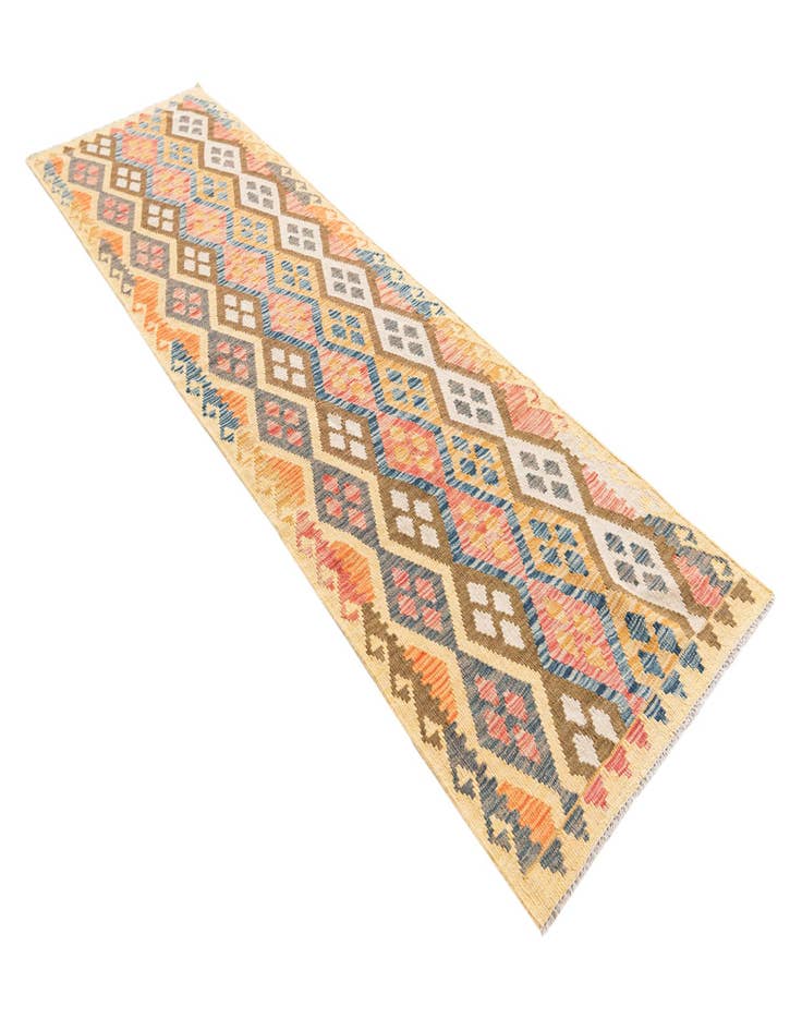 Detail image of  2' 9 x 9' 9  Hand Woven Kilim Maymana Wool Runner Rug