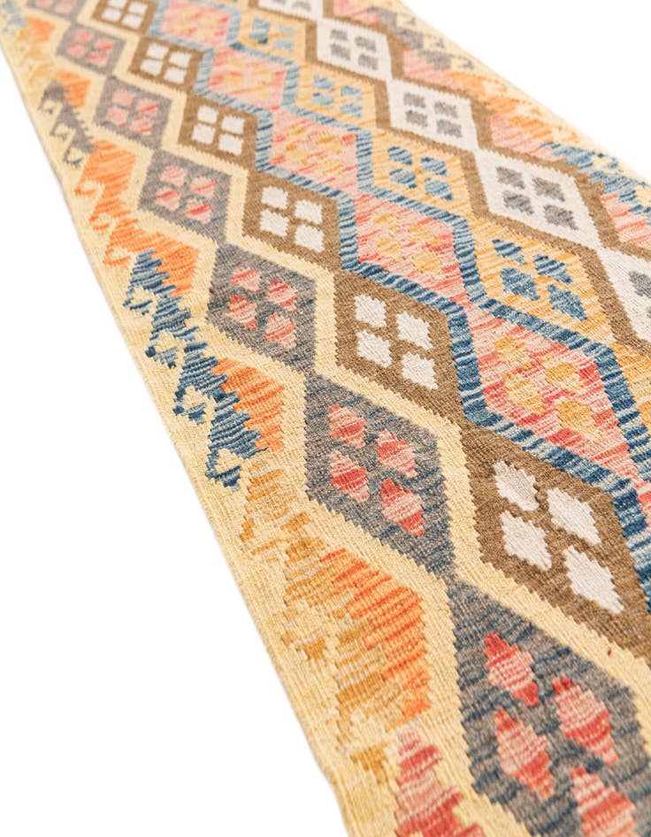 Detail image of  2' 9 x 9' 9  Hand Woven Kilim Maymana Wool Runner Rug