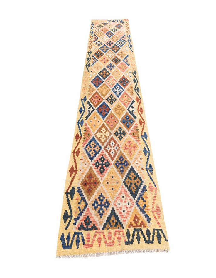 Detail image of  2' 9 x 10'  Hand Woven Kilim Maymana Wool Runner Rug