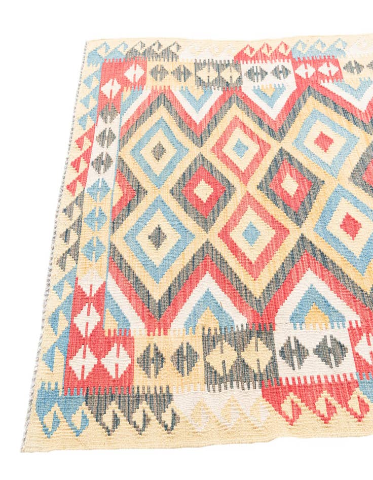 Detail image of  3' 4 x 6' 7  Hand Woven Kilim Maymana Wool Runner Rug