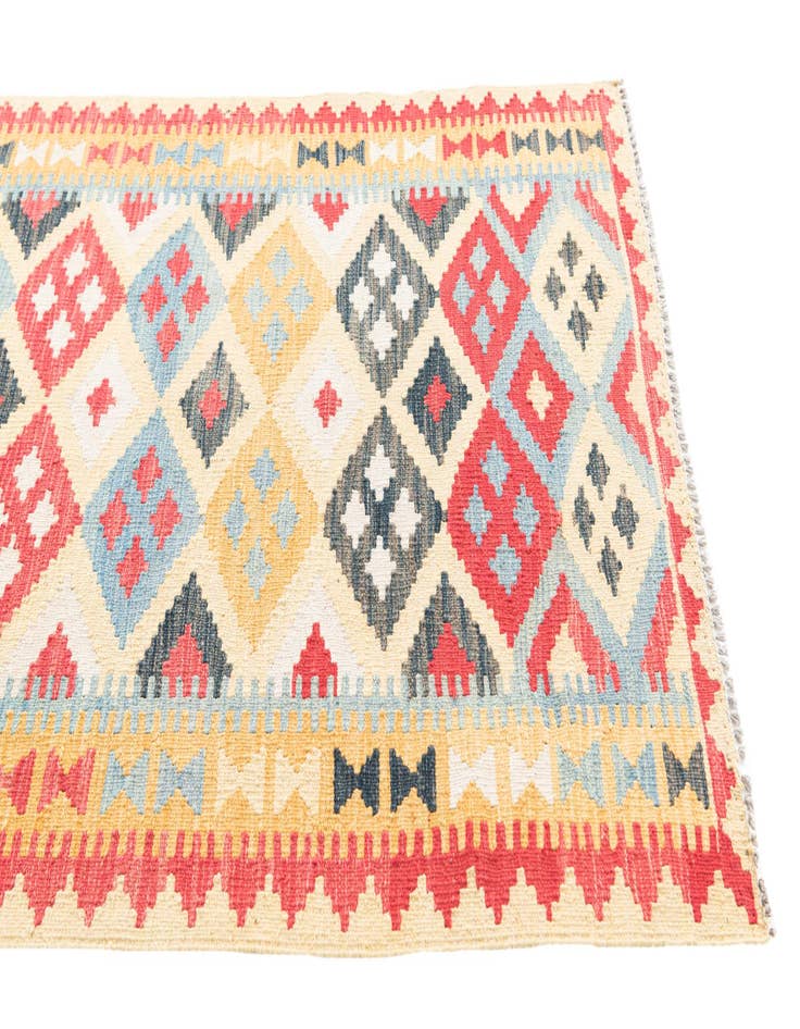 Detail image of  3' 5 x 6' 9  Hand Woven Kilim Maymana Wool Runner Rug