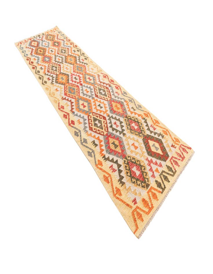 Detail image of  2' 9 x 9' 8  Hand Woven Kilim Maymana Wool Runner Rug