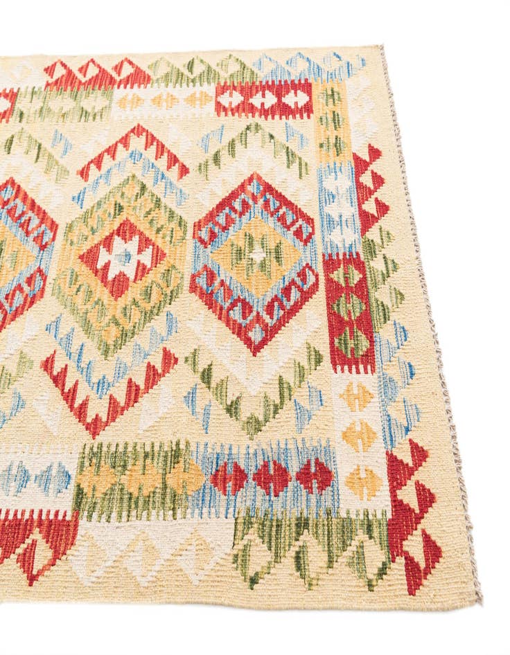 Detail image of  3' 4 x 6' 7  Hand Woven Kilim Maymana Wool Runner Rug