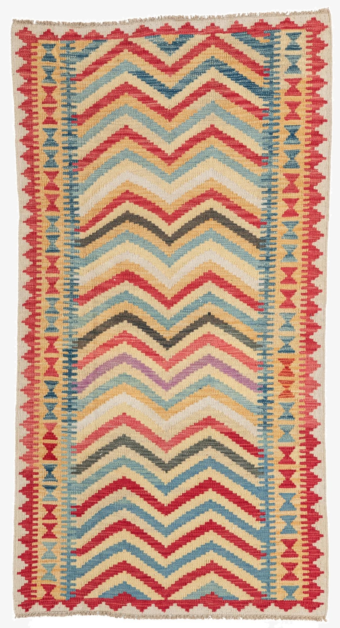  3' 4 x 6' 6  Hand Woven Kilim Maymana Wool Runner Rug