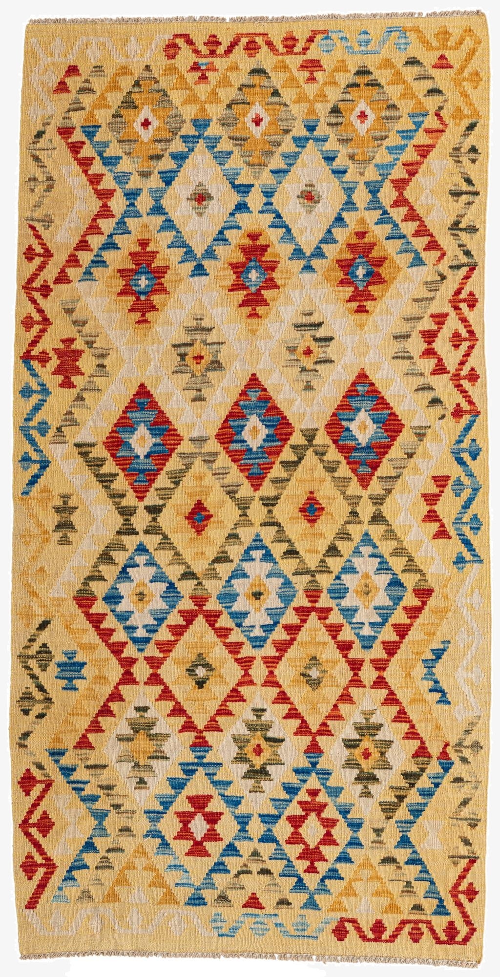  3' 5 x 6' 8  Hand Woven Kilim Maymana Wool Runner Rug