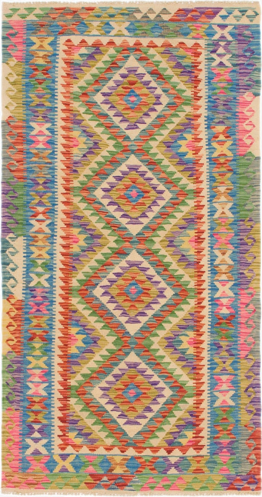  3' 3 x 6' 2  Hand Woven Kilim Maymana Wool Runner Rug