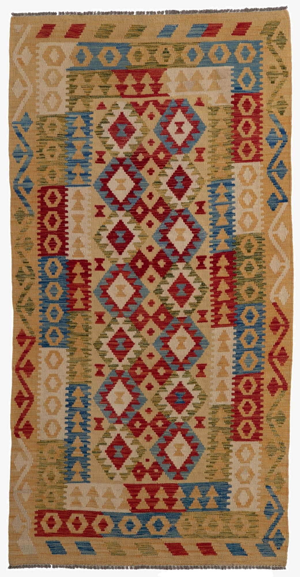  3' 5 x 6' 8  Hand Woven Kilim Maymana Wool Runner Rug