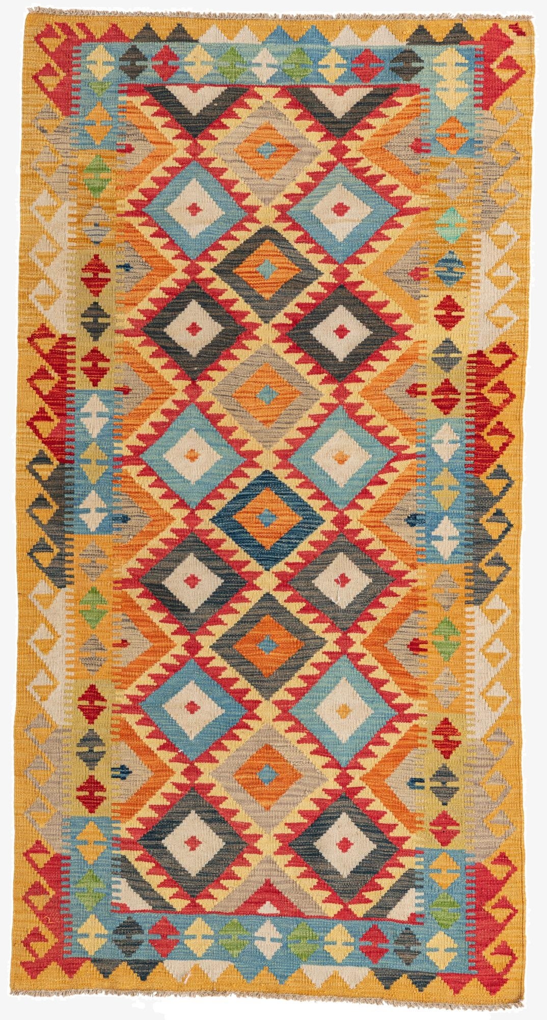  3' 5 x 6' 8  Hand Woven Kilim Maymana Wool Runner Rug