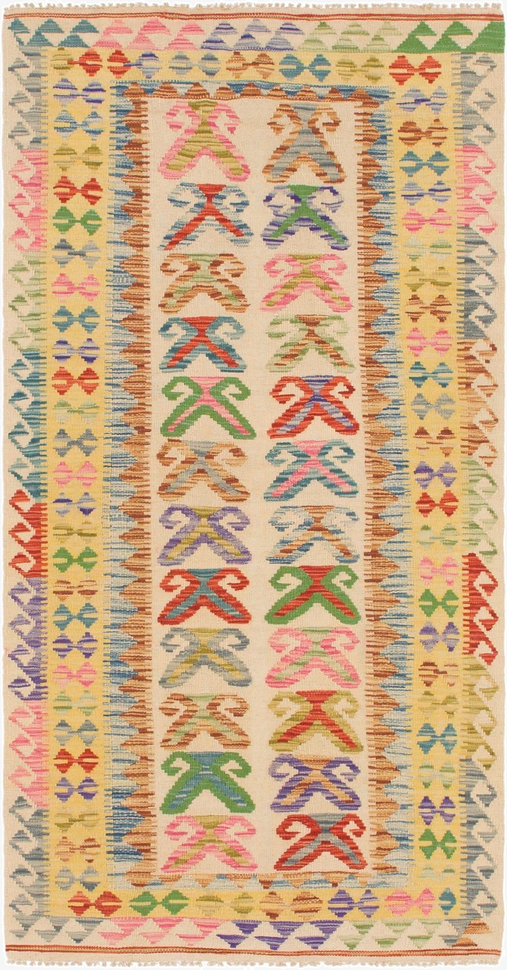  3' 4 x 6' 7  Hand Woven Kilim Maymana Wool Runner Rug