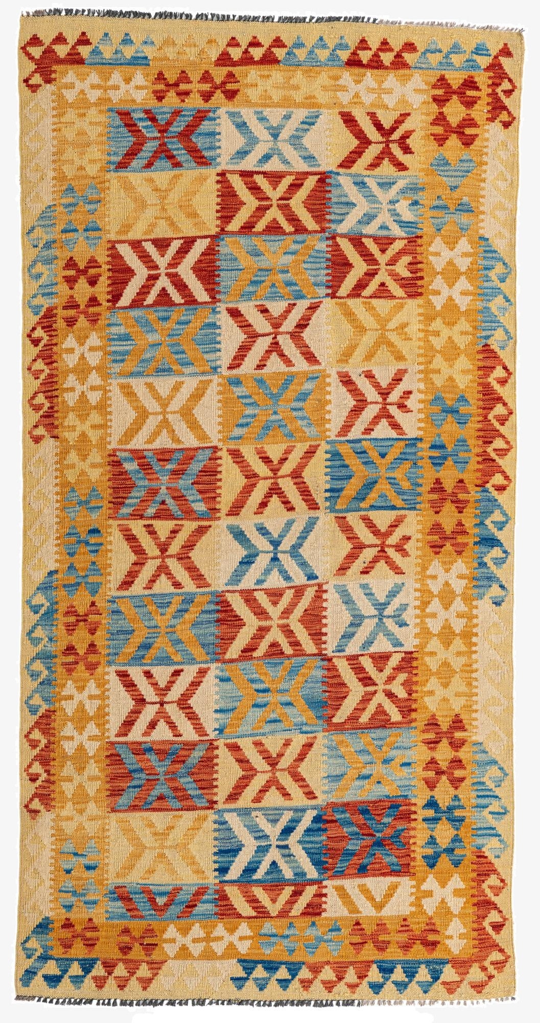  3' 5 x 6' 9  Hand Woven Kilim Maymana Wool Runner Rug