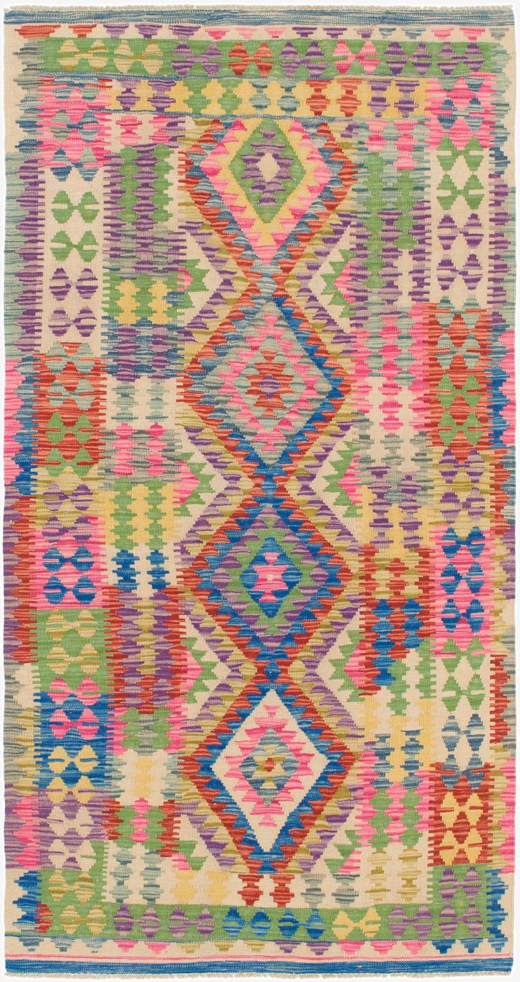  3' 6 x 6' 8  Hand Woven Kilim Maymana Wool Runner Rug