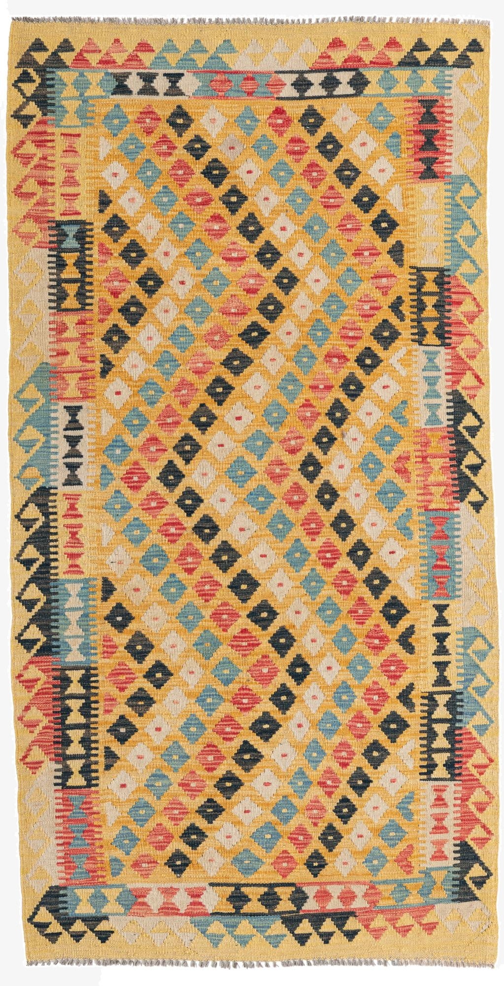  3' 5 x 6' 8  Hand Woven Kilim Maymana Wool Runner Rug