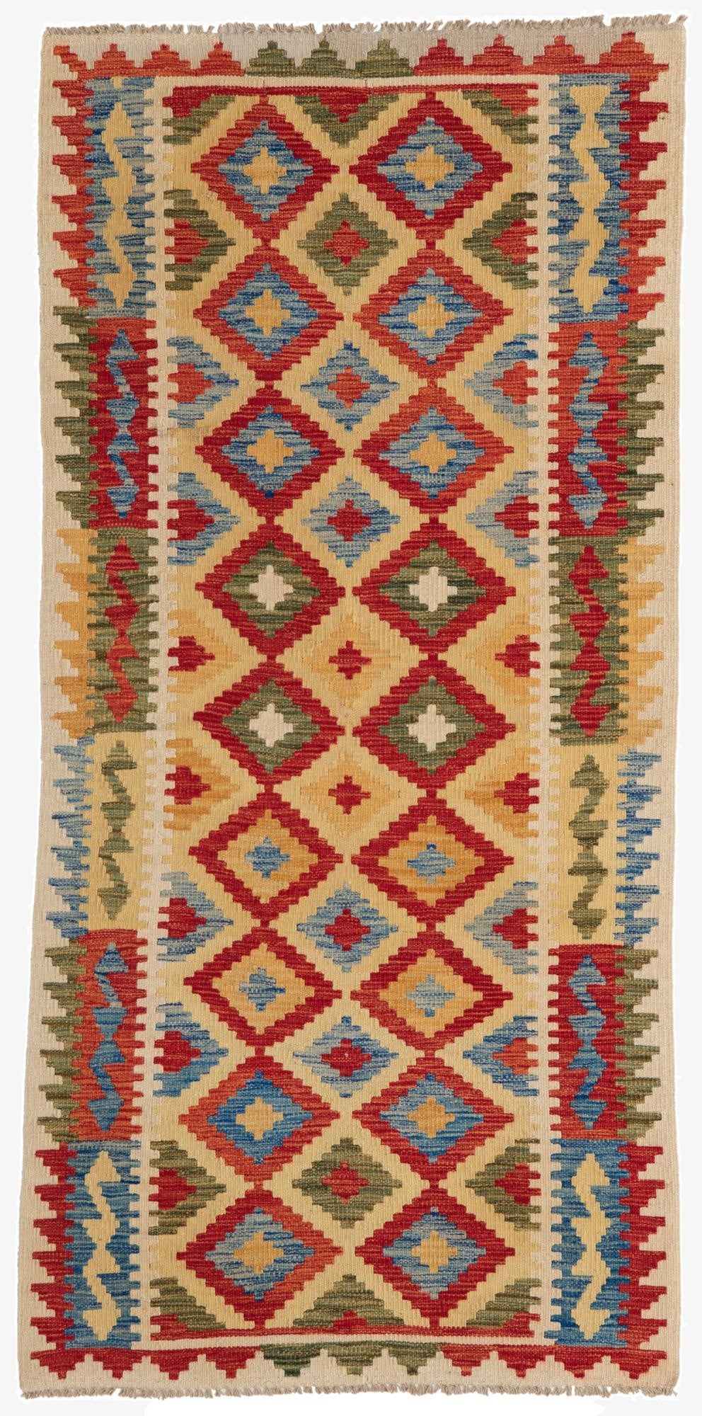  3' 2 x 6' 7  Hand Woven Kilim Maymana Wool Runner Rug