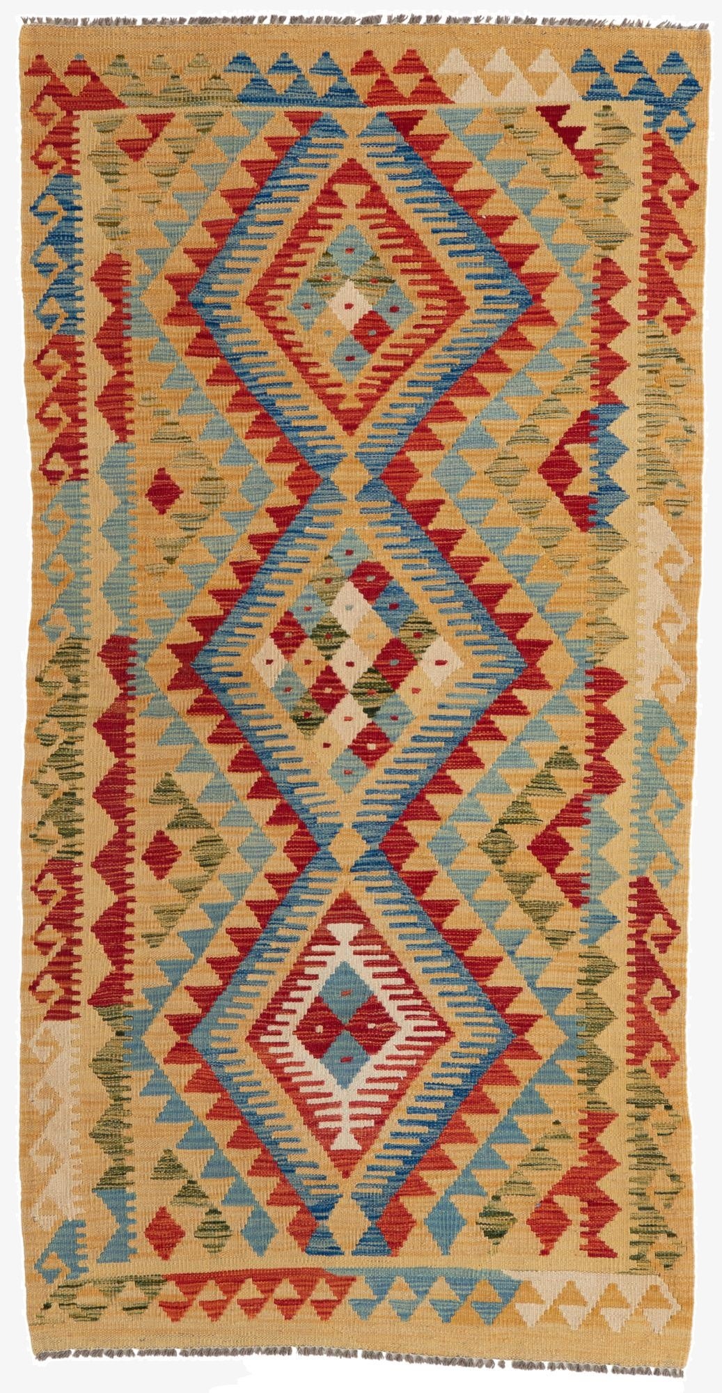  3' 5 x 6' 8  Hand Woven Kilim Maymana Wool Runner Rug