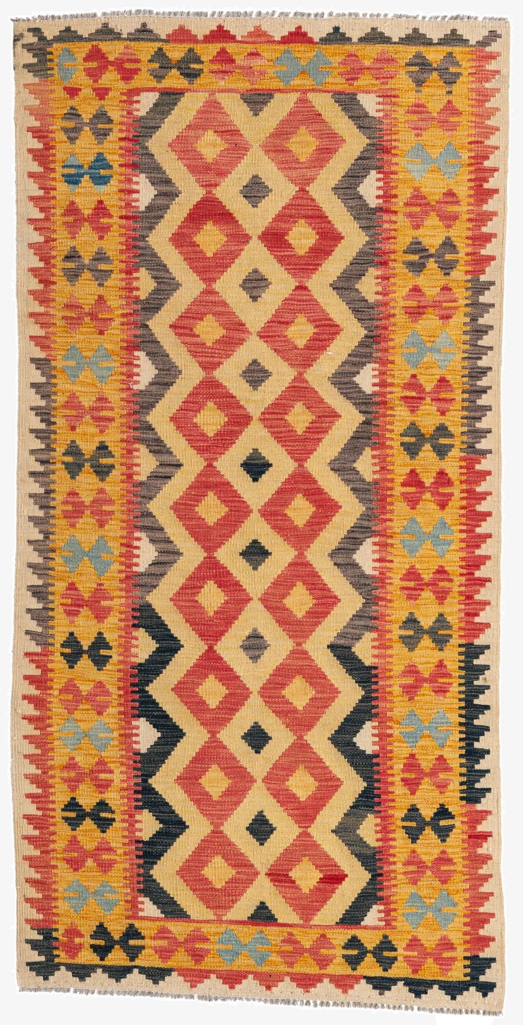  3' 3 x 6' 6  Hand Woven Kilim Maymana Wool Runner Rug