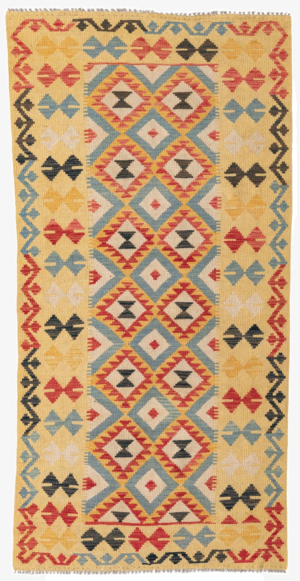  3' 3 x 6' 8  Hand Woven Kilim Maymana Wool Runner Rug