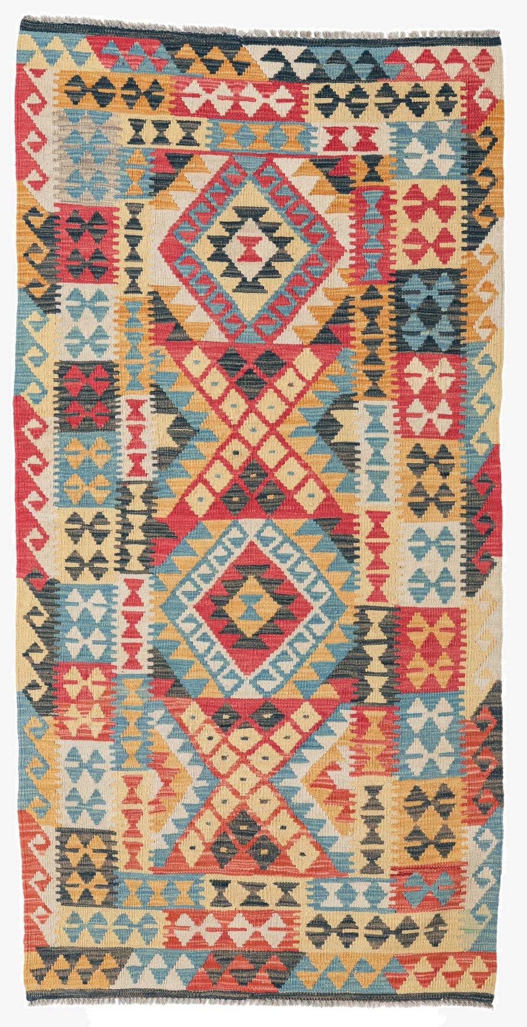  3' 4 x 6' 7  Hand Woven Kilim Maymana Wool Runner Rug