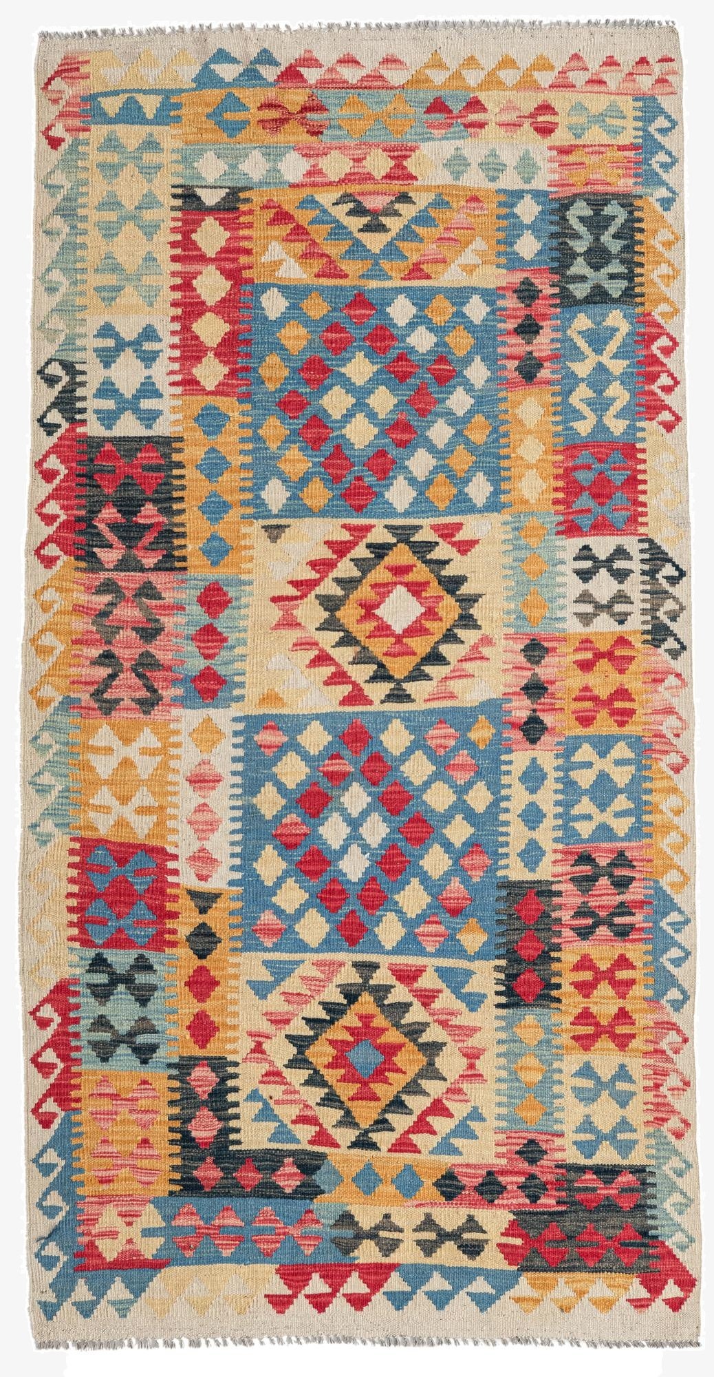  3' 5 x 6' 7  Hand Woven Kilim Maymana Wool Runner Rug