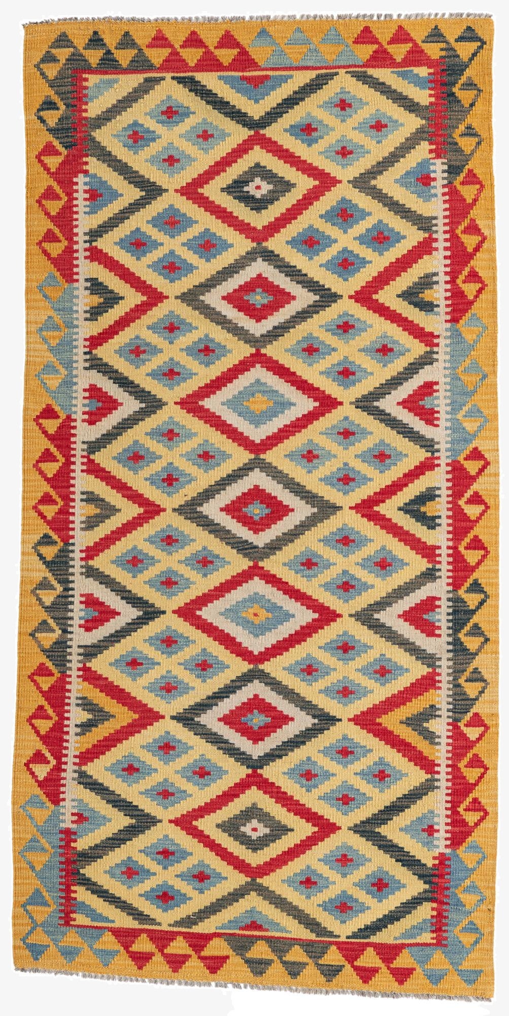  3' 5 x 6' 9  Hand Woven Kilim Maymana Wool Runner Rug