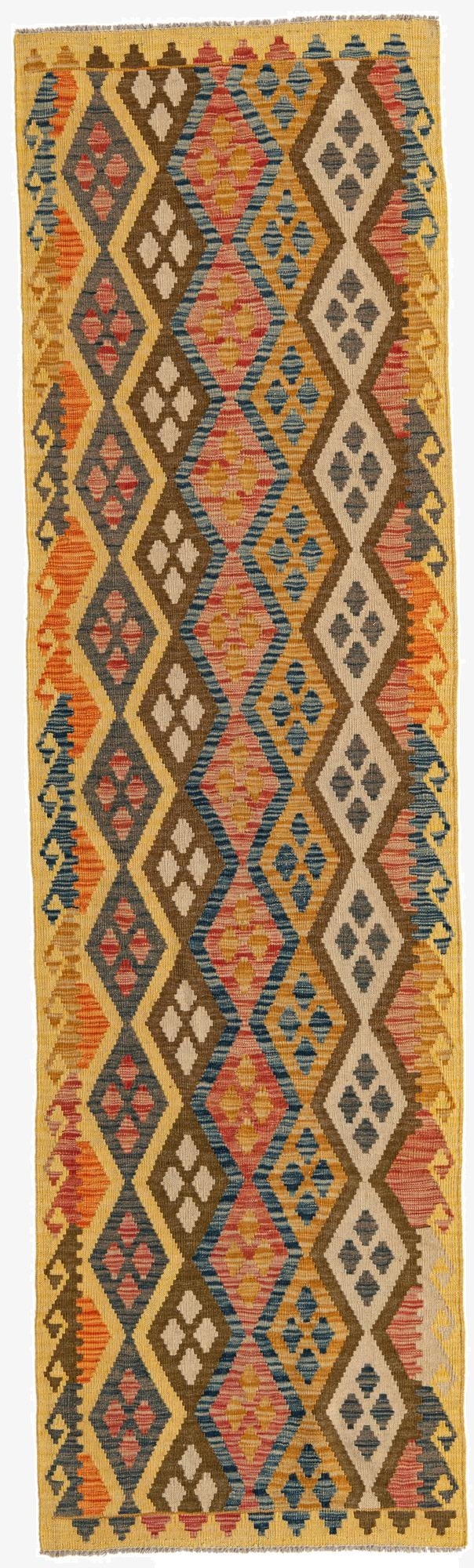  2' 9 x 9' 9  Hand Woven Kilim Maymana Wool Runner Rug