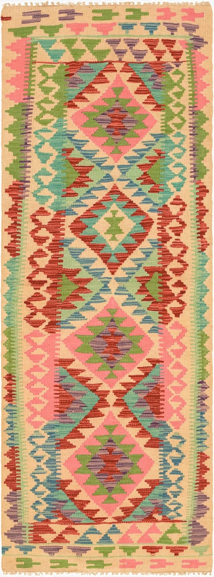  2' 3 x 6' 5  Hand Woven Kilim Maymana Wool Runner Rug