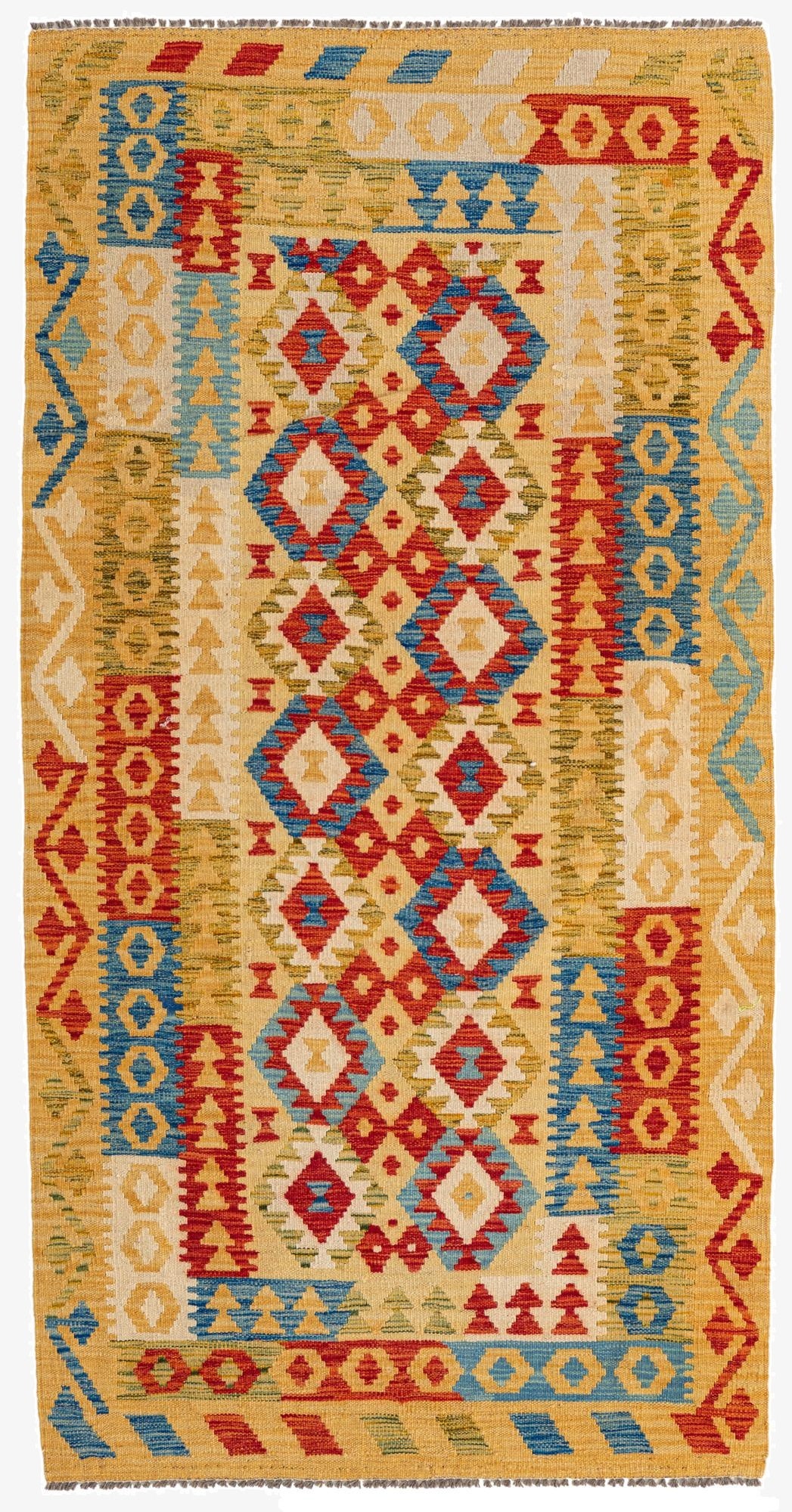  3' 5 x 6' 8  Hand Woven Kilim Maymana Wool Runner Rug