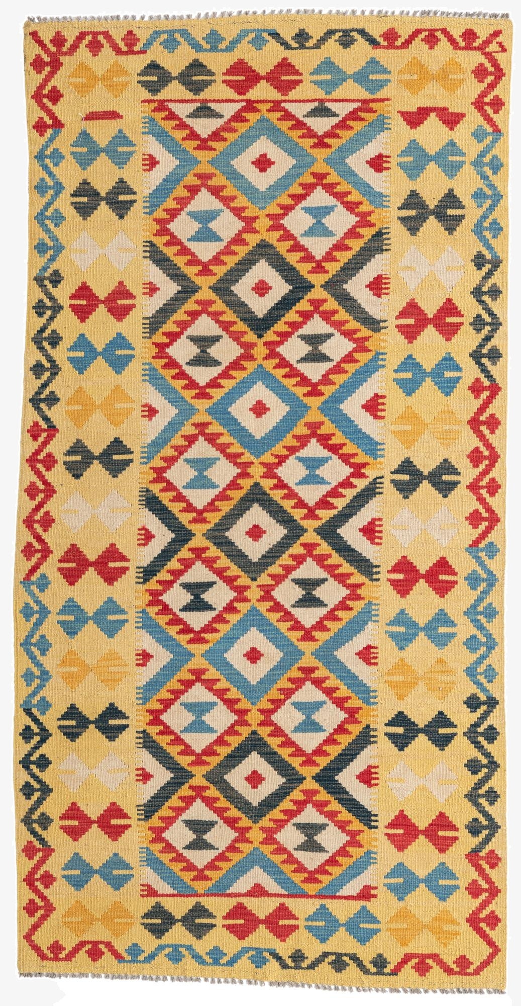  3' 5 x 6' 9  Hand Woven Kilim Maymana Wool Runner Rug