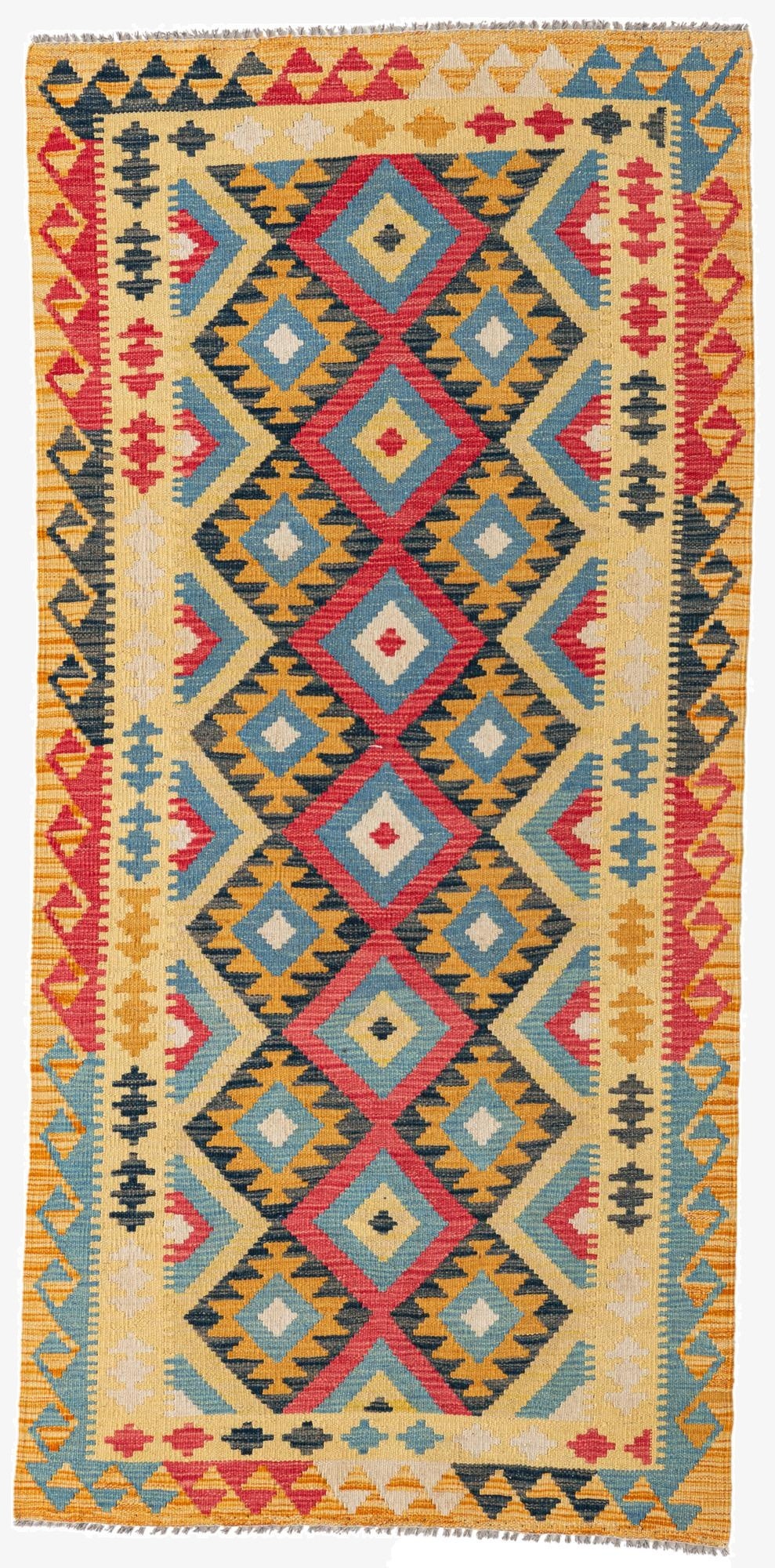  3' 3 x 6' 9  Hand Woven Kilim Maymana Wool Runner Rug