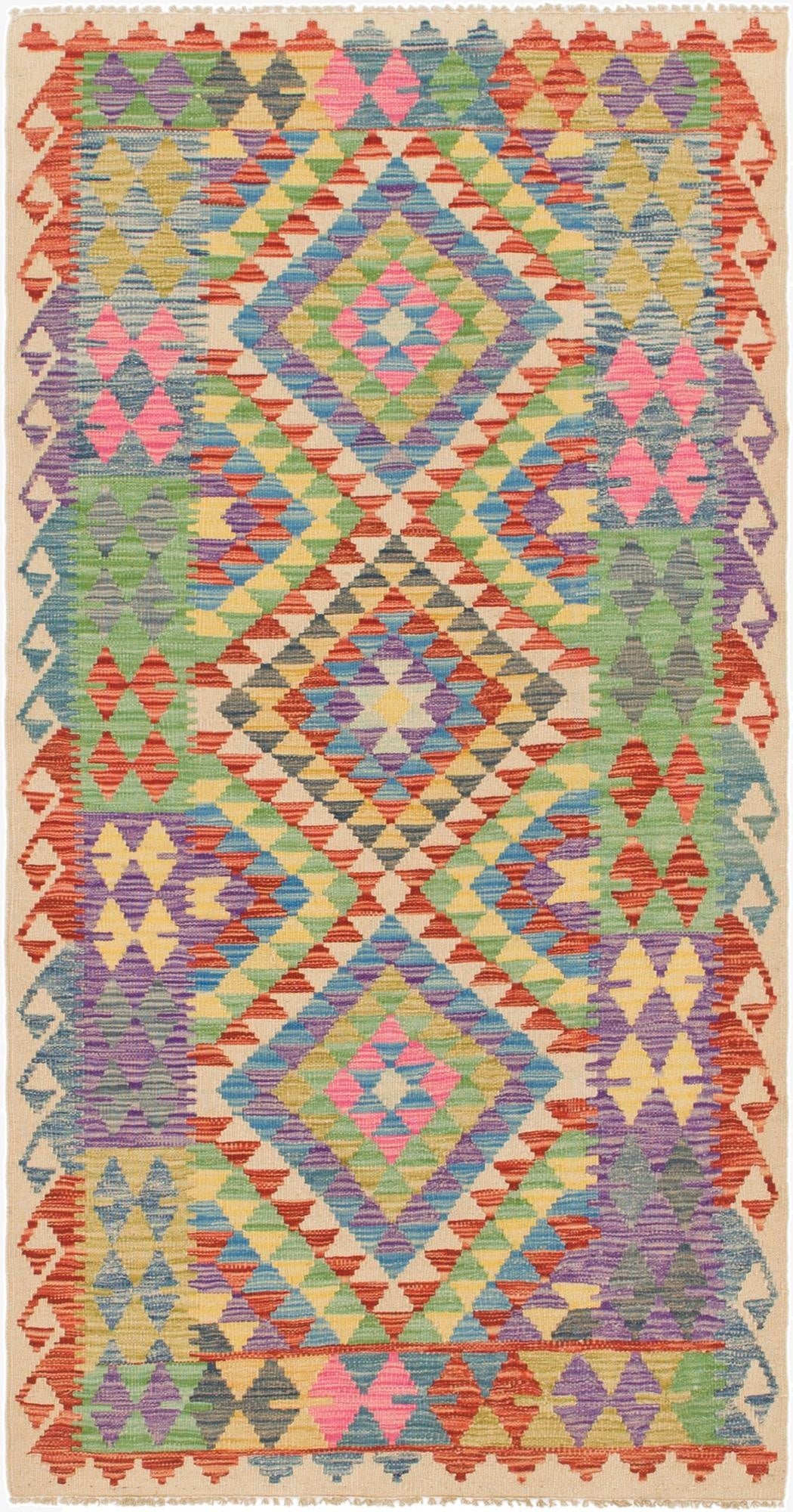  3' 3 x 6' 5  Hand Woven Kilim Maymana Wool Runner Rug