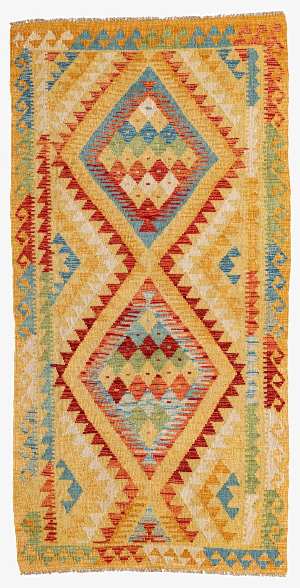  3' 5 x 6' 8  Hand Woven Kilim Maymana Wool Runner Rug