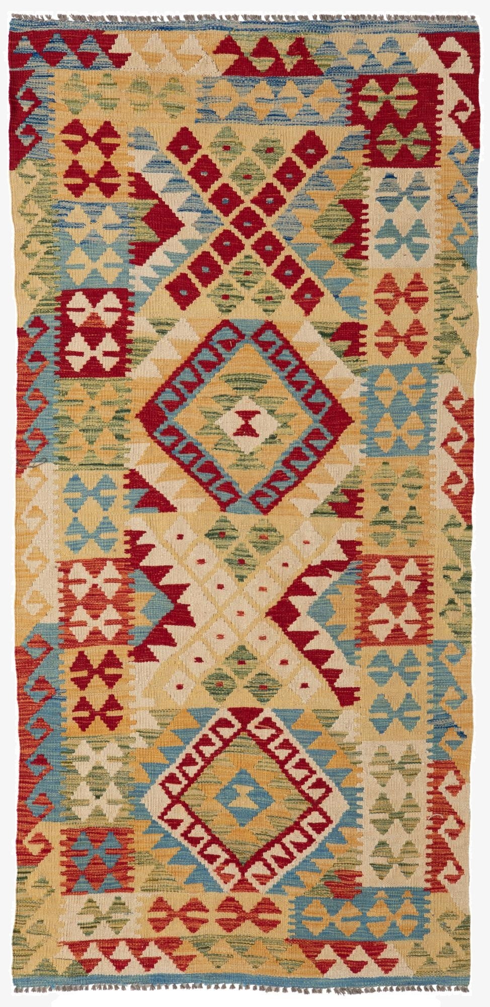  3' 4 x 6' 10  Hand Woven Kilim Maymana Wool Runner Rug
