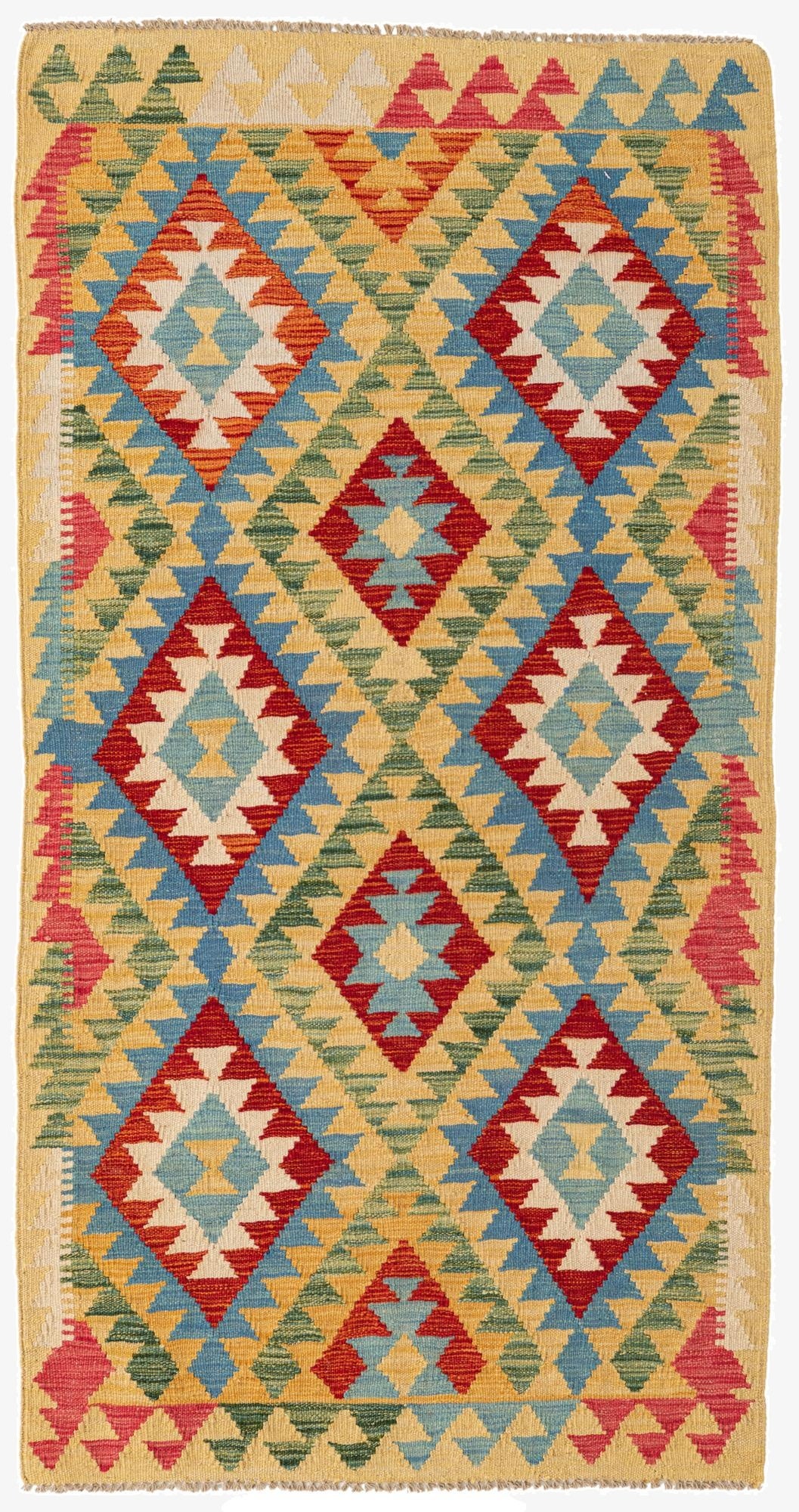  3' 3 x 6' 3  Hand Woven Kilim Maymana Wool Runner Rug