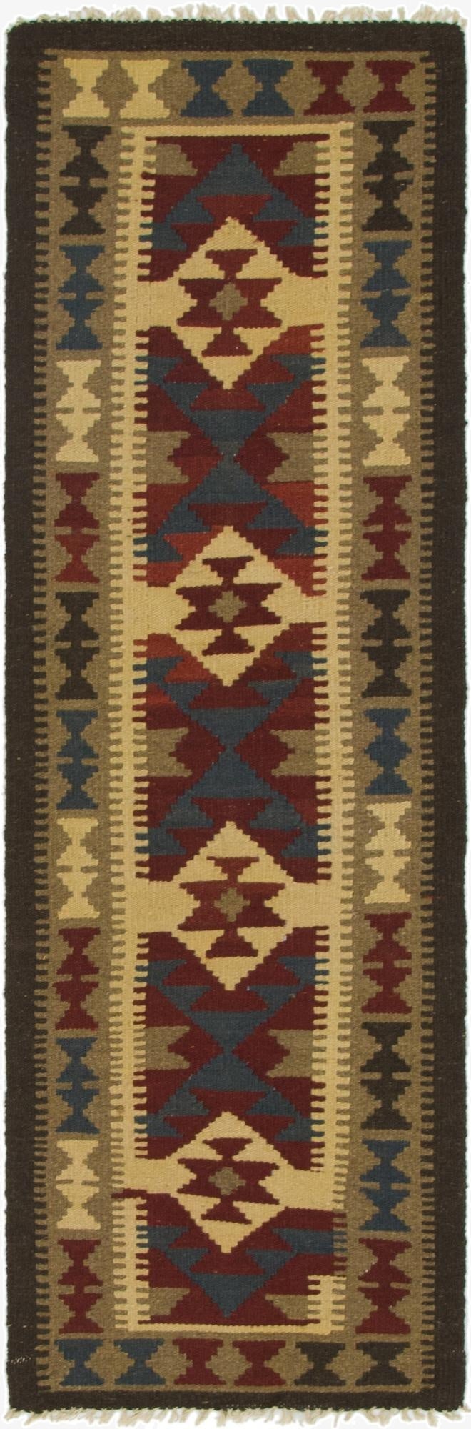  2' x 6' 6  Hand Woven Kilim Maymana Wool Runner Rug