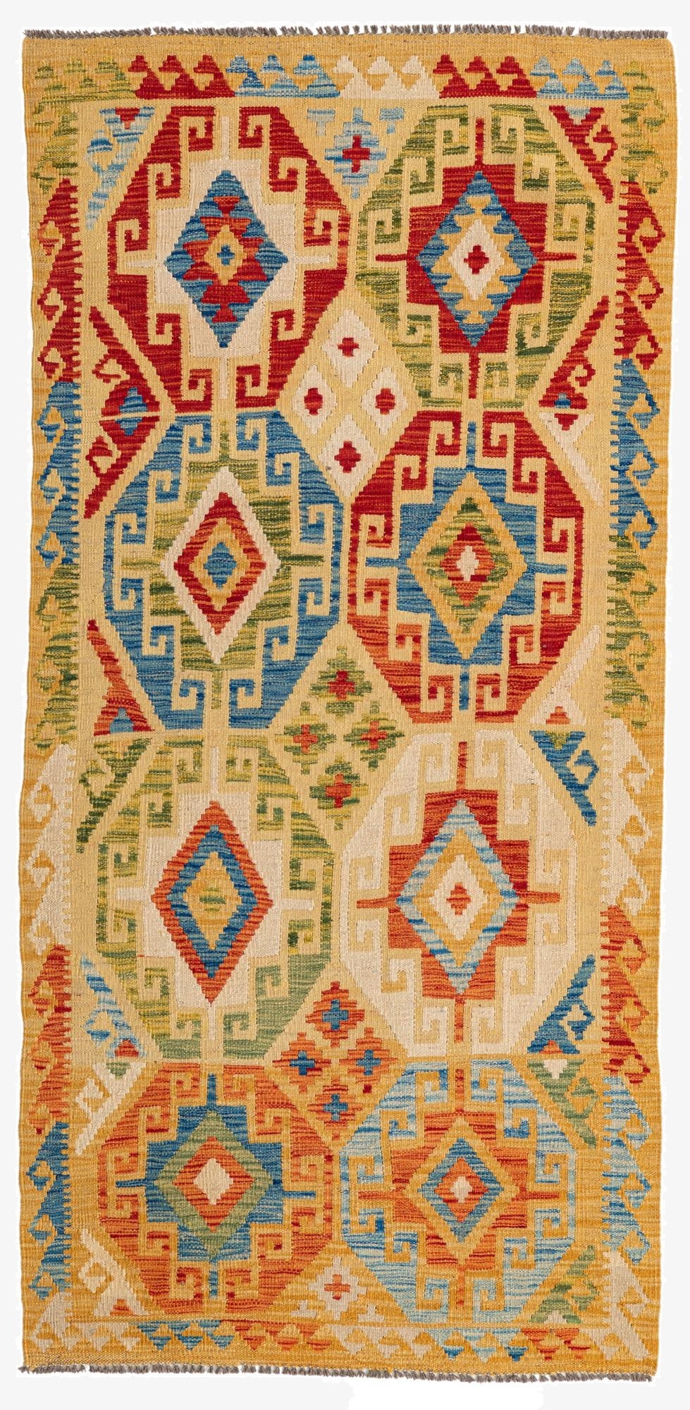  3' 3 x 6' 10  Hand Woven Kilim Maymana Wool Runner Rug