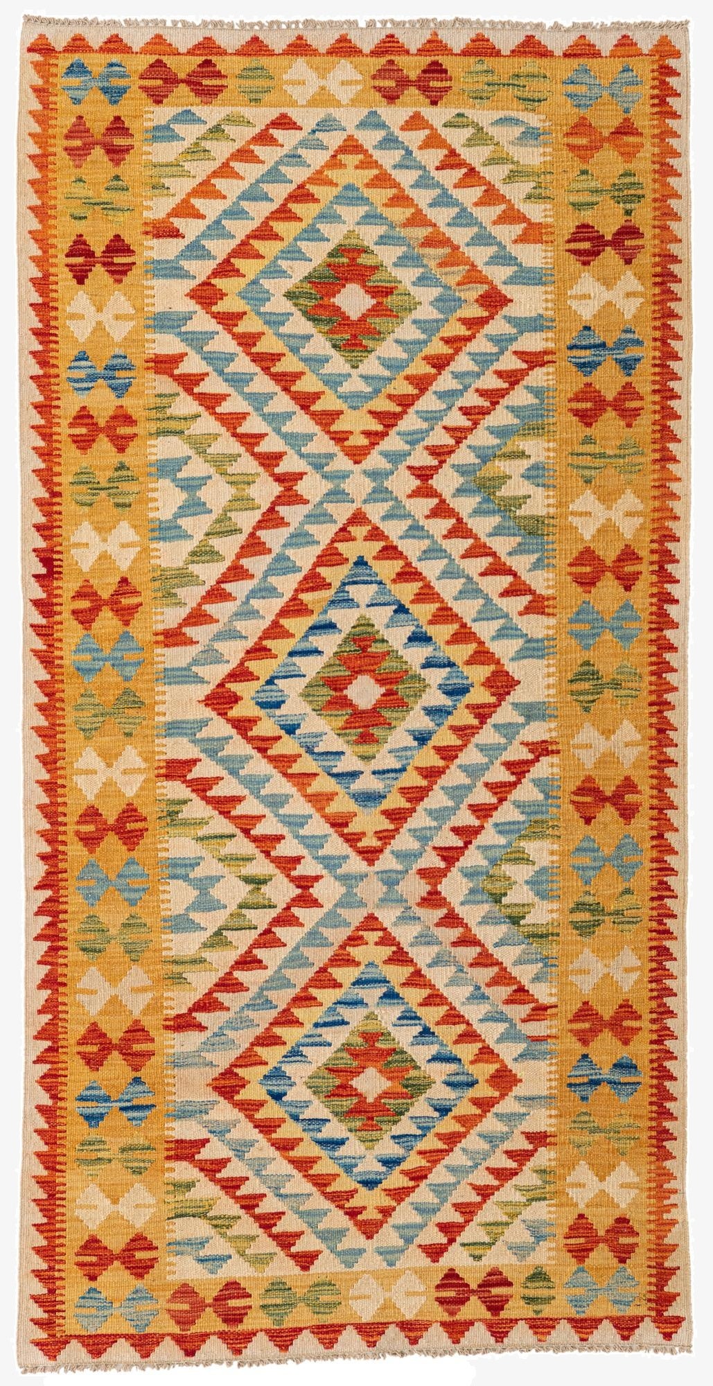  3' 3 x 6' 6  Hand Woven Kilim Maymana Wool Runner Rug