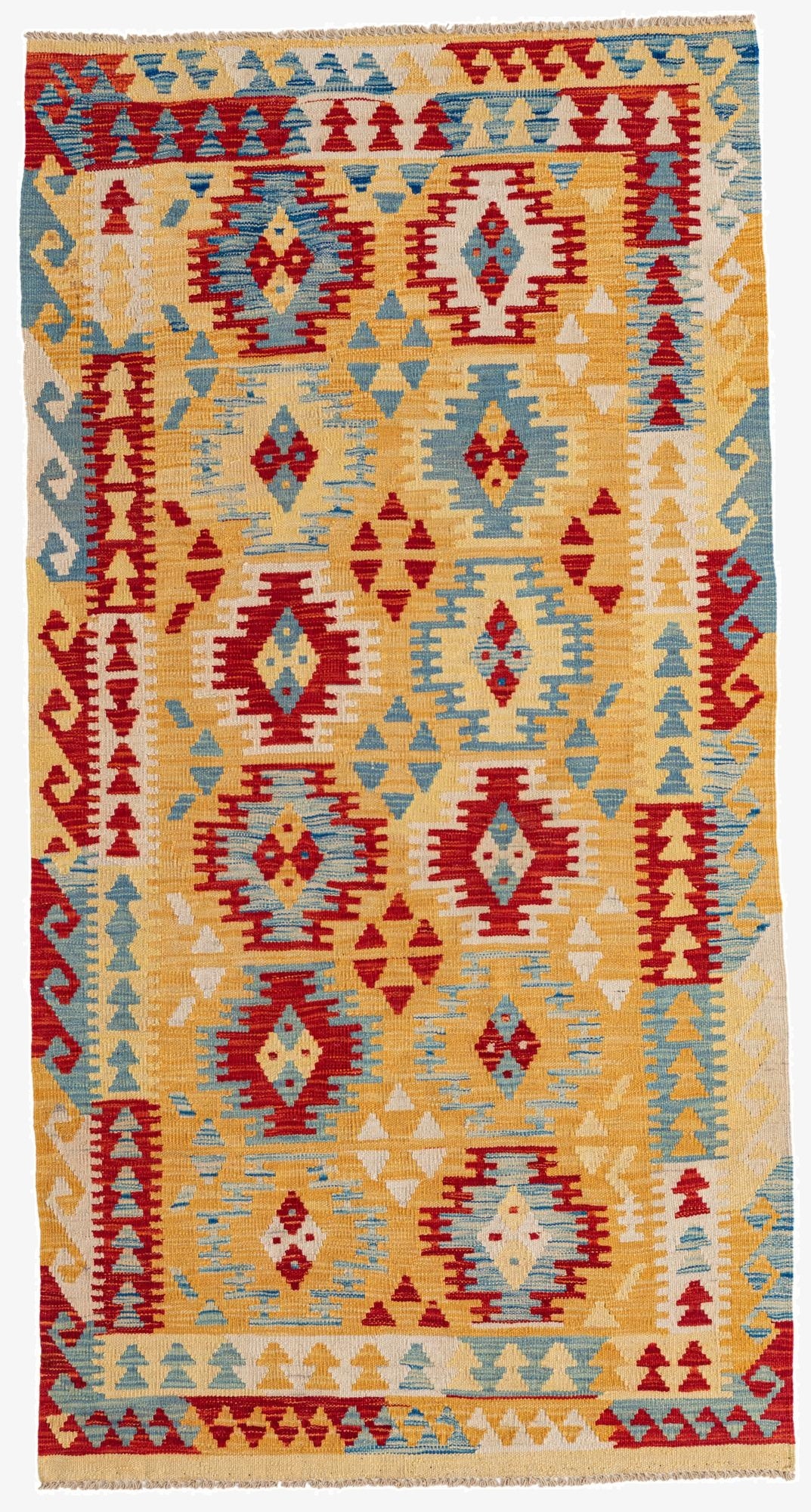  3' 5 x 6' 7  Hand Woven Kilim Maymana Wool Runner Rug